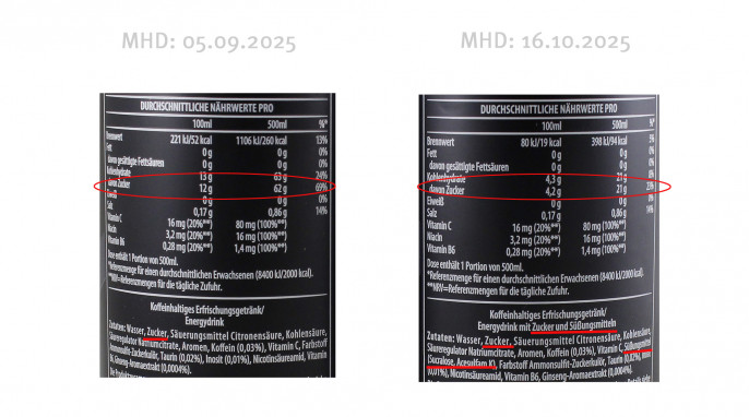 Rückseite, Rockstar Energy Drink, MHD 05.09.2025 und MHD 16.10.2025  