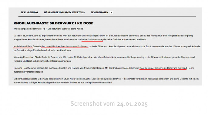 Knoblauchpaste Silberwurz, Darmboutique.de, 24.01.2025